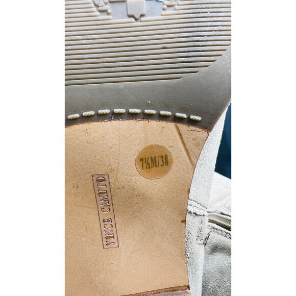 🤍 Vince Camuto Over The Knee Boots Beige Suede Size 7.5M Lace Detail Tall Chic - Picture 8 of 9